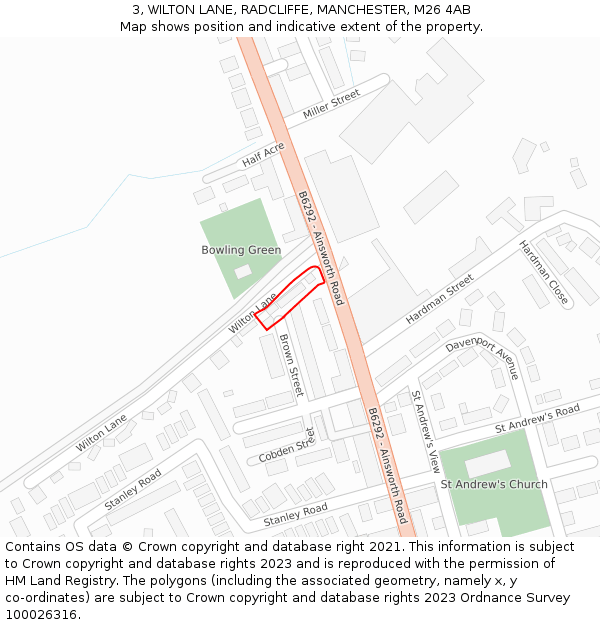 3, WILTON LANE, RADCLIFFE, MANCHESTER, M26 4AB: Location map and indicative extent of plot