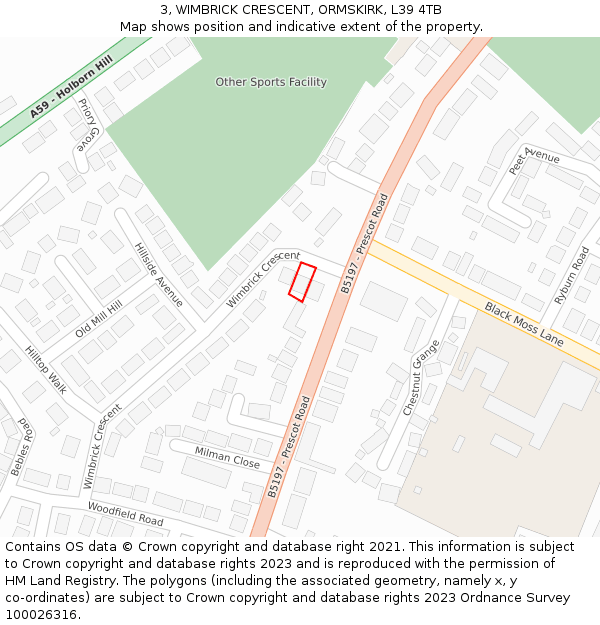 3, WIMBRICK CRESCENT, ORMSKIRK, L39 4TB: Location map and indicative extent of plot