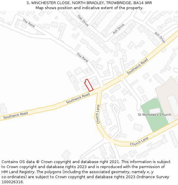 3, WINCHESTER CLOSE, NORTH BRADLEY, TROWBRIDGE, BA14 9RR: Location map and indicative extent of plot