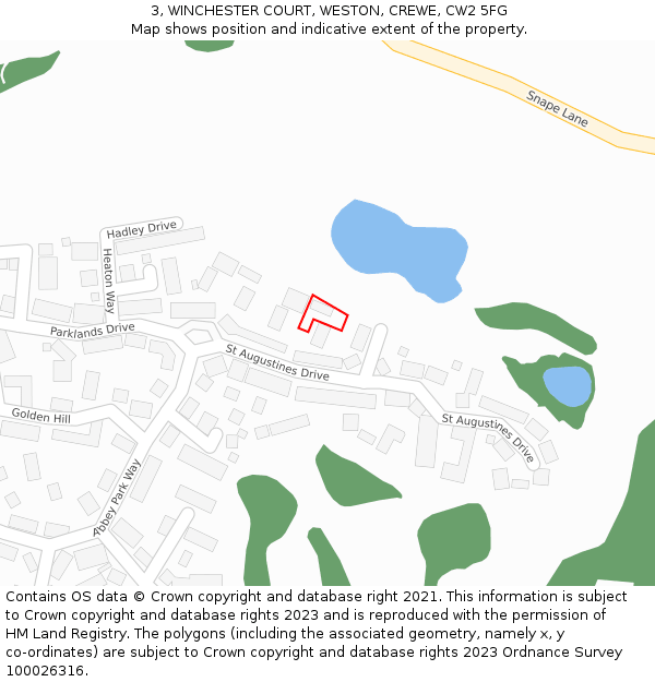 3, WINCHESTER COURT, WESTON, CREWE, CW2 5FG: Location map and indicative extent of plot