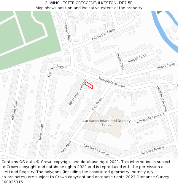 3, WINCHESTER CRESCENT, ILKESTON, DE7 5EJ: Location map and indicative extent of plot