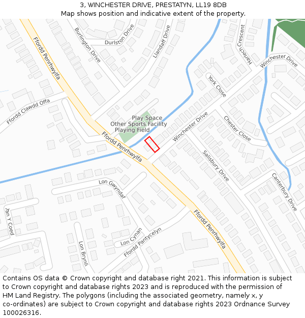 3, WINCHESTER DRIVE, PRESTATYN, LL19 8DB: Location map and indicative extent of plot