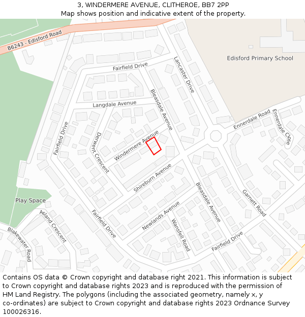 3, WINDERMERE AVENUE, CLITHEROE, BB7 2PP: Location map and indicative extent of plot