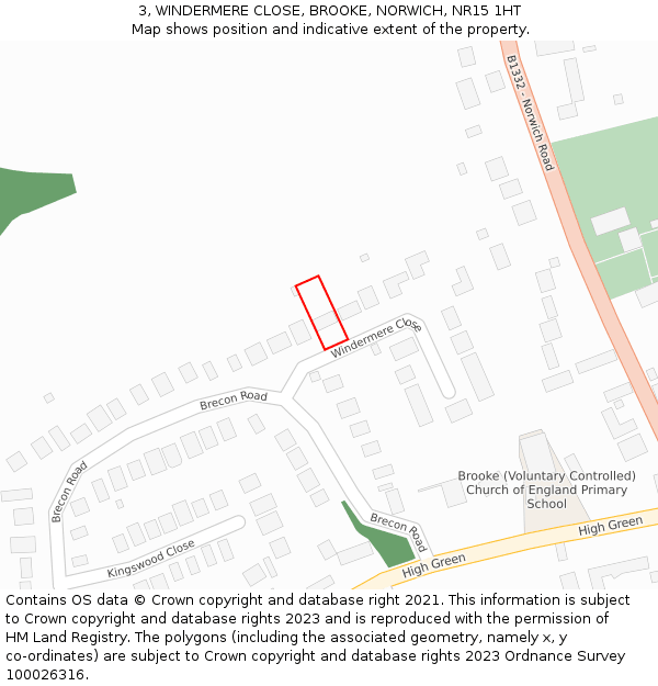 3, WINDERMERE CLOSE, BROOKE, NORWICH, NR15 1HT: Location map and indicative extent of plot