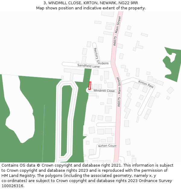 3, WINDMILL CLOSE, KIRTON, NEWARK, NG22 9RR: Location map and indicative extent of plot