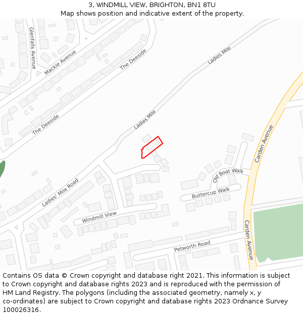 3, WINDMILL VIEW, BRIGHTON, BN1 8TU: Location map and indicative extent of plot