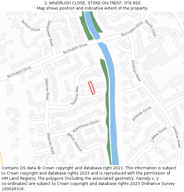 3, WINDRUSH CLOSE, STOKE-ON-TRENT, ST4 8SX: Location map and indicative extent of plot