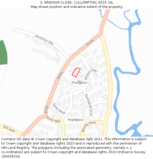 3, WINDSOR CLOSE, CULLOMPTON, EX15 1XL: Location map and indicative extent of plot