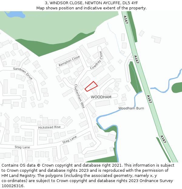 3, WINDSOR CLOSE, NEWTON AYCLIFFE, DL5 4YF: Location map and indicative extent of plot