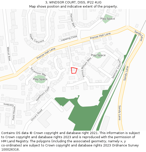 3, WINDSOR COURT, DISS, IP22 4UG: Location map and indicative extent of plot