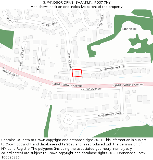 3, WINDSOR DRIVE, SHANKLIN, PO37 7NY: Location map and indicative extent of plot