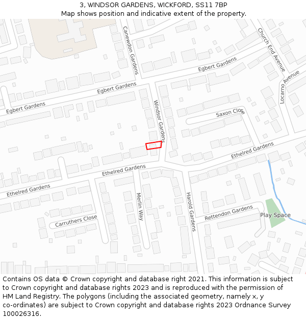 3, WINDSOR GARDENS, WICKFORD, SS11 7BP: Location map and indicative extent of plot