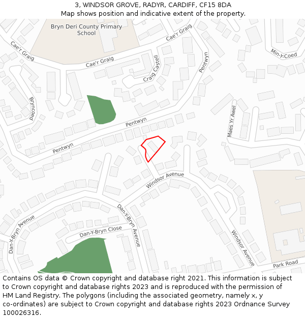 3, WINDSOR GROVE, RADYR, CARDIFF, CF15 8DA: Location map and indicative extent of plot