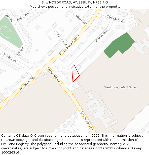 3, WINDSOR ROAD, AYLESBURY, HP21 7JG: Location map and indicative extent of plot