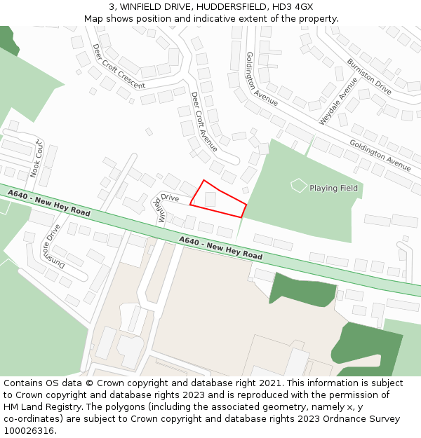 3, WINFIELD DRIVE, HUDDERSFIELD, HD3 4GX: Location map and indicative extent of plot