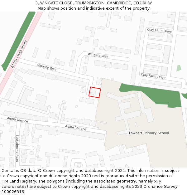 3, WINGATE CLOSE, TRUMPINGTON, CAMBRIDGE, CB2 9HW: Location map and indicative extent of plot