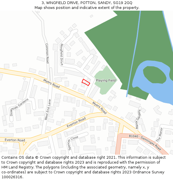 3, WINGFIELD DRIVE, POTTON, SANDY, SG19 2GQ: Location map and indicative extent of plot