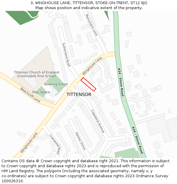 3, WINGHOUSE LANE, TITTENSOR, STOKE-ON-TRENT, ST12 9JG: Location map and indicative extent of plot