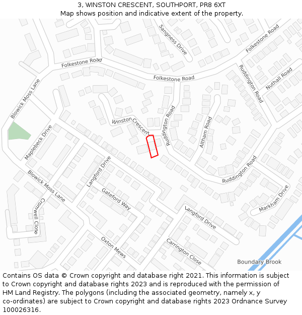 3, WINSTON CRESCENT, SOUTHPORT, PR8 6XT: Location map and indicative extent of plot