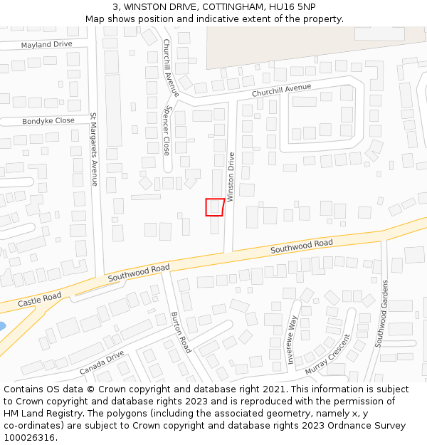3, WINSTON DRIVE, COTTINGHAM, HU16 5NP: Location map and indicative extent of plot