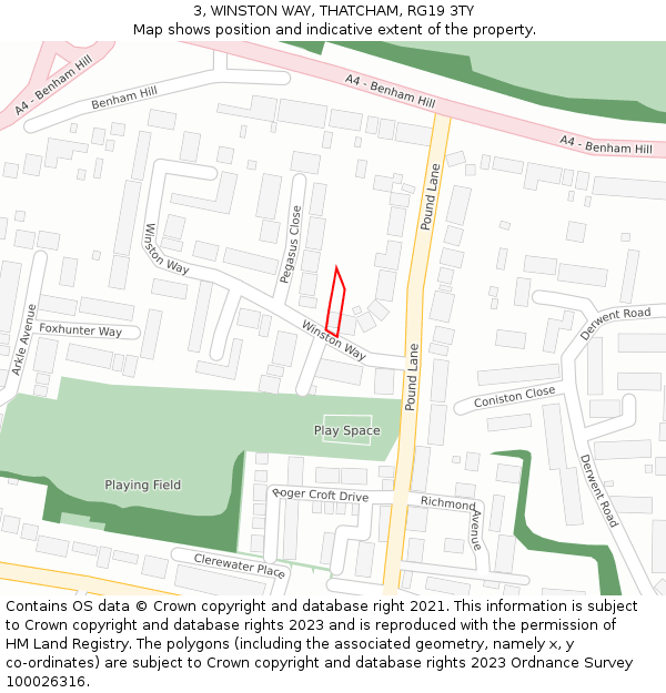 3, WINSTON WAY, THATCHAM, RG19 3TY: Location map and indicative extent of plot