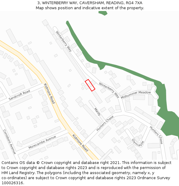 3, WINTERBERRY WAY, CAVERSHAM, READING, RG4 7XA: Location map and indicative extent of plot