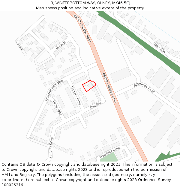 3, WINTERBOTTOM WAY, OLNEY, MK46 5GJ: Location map and indicative extent of plot