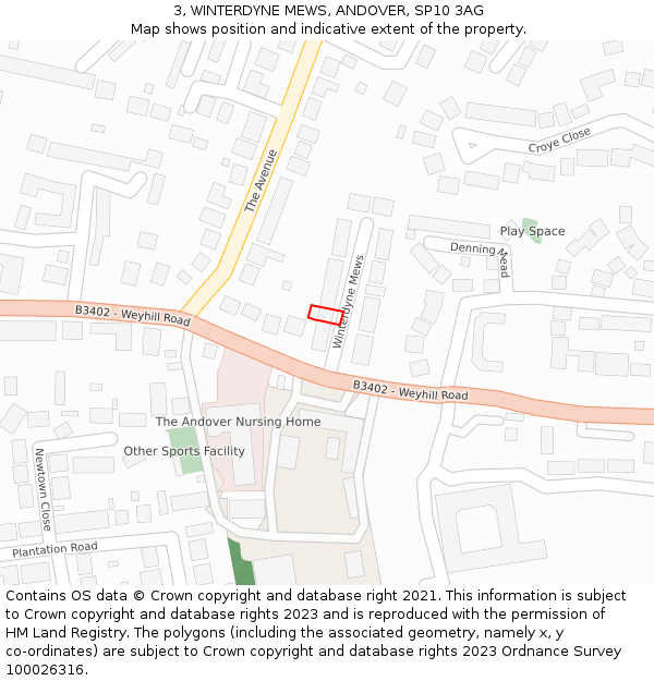 3, WINTERDYNE MEWS, ANDOVER, SP10 3AG: Location map and indicative extent of plot