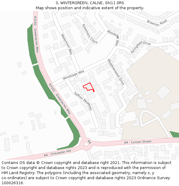 3, WINTERGREEN, CALNE, SN11 0RS: Location map and indicative extent of plot