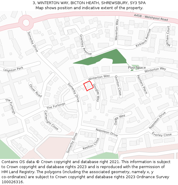 3, WINTERTON WAY, BICTON HEATH, SHREWSBURY, SY3 5PA: Location map and indicative extent of plot