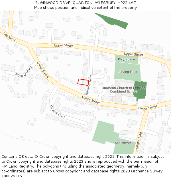 3, WINWOOD DRIVE, QUAINTON, AYLESBURY, HP22 4AZ: Location map and indicative extent of plot