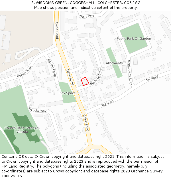 3, WISDOMS GREEN, COGGESHALL, COLCHESTER, CO6 1SG: Location map and indicative extent of plot