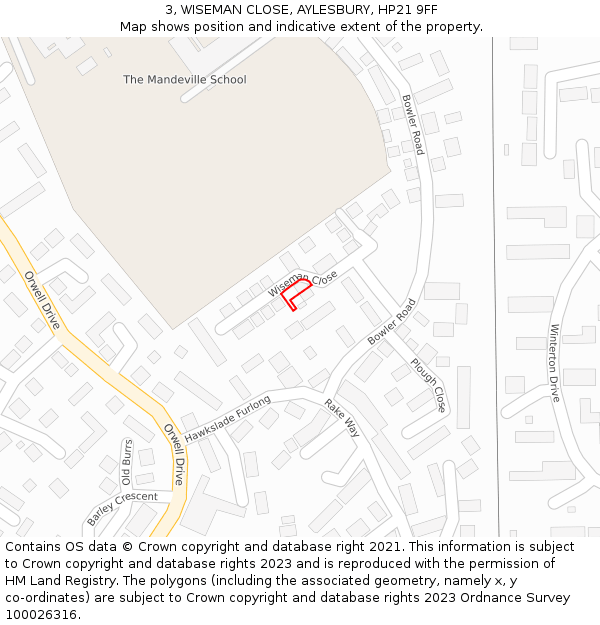 3, WISEMAN CLOSE, AYLESBURY, HP21 9FF: Location map and indicative extent of plot