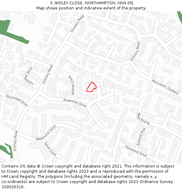 3, WISLEY CLOSE, NORTHAMPTON, NN4 0XJ: Location map and indicative extent of plot