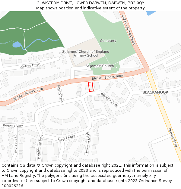 3, WISTERIA DRIVE, LOWER DARWEN, DARWEN, BB3 0QY: Location map and indicative extent of plot