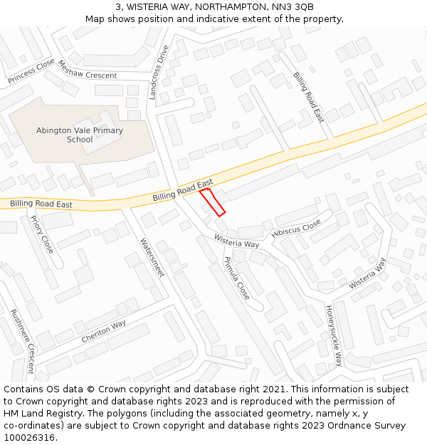 3, WISTERIA WAY, NORTHAMPTON, NN3 3QB: Location map and indicative extent of plot