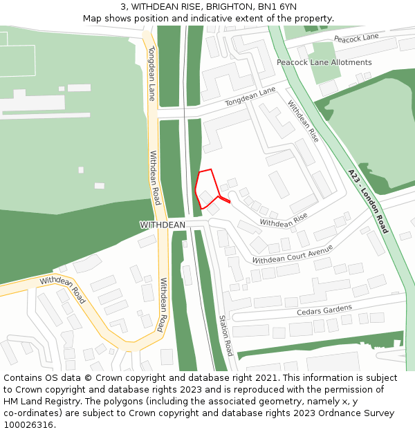 3, WITHDEAN RISE, BRIGHTON, BN1 6YN: Location map and indicative extent of plot
