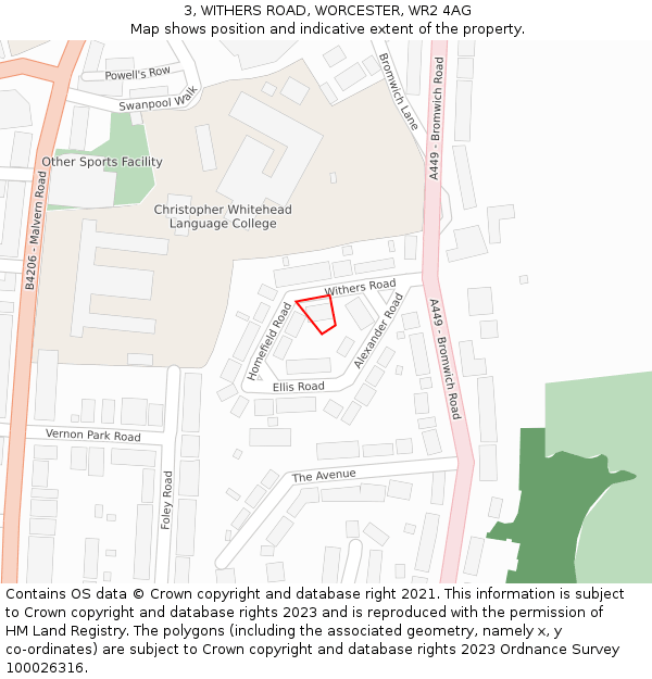 3, WITHERS ROAD, WORCESTER, WR2 4AG: Location map and indicative extent of plot