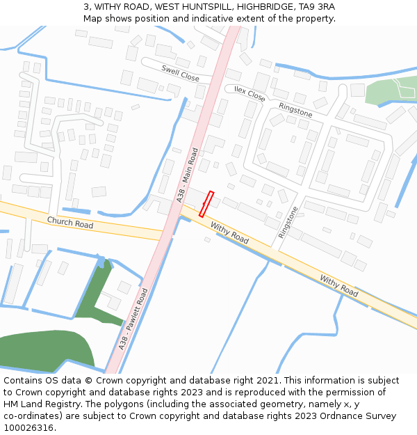 3, WITHY ROAD, WEST HUNTSPILL, HIGHBRIDGE, TA9 3RA: Location map and indicative extent of plot