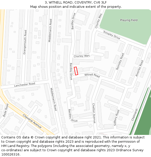 3, WITNELL ROAD, COVENTRY, CV6 3LF: Location map and indicative extent of plot