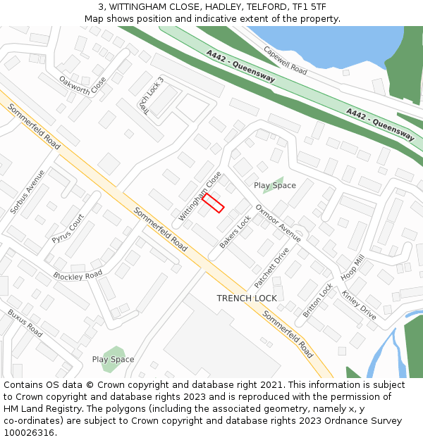 3, WITTINGHAM CLOSE, HADLEY, TELFORD, TF1 5TF: Location map and indicative extent of plot