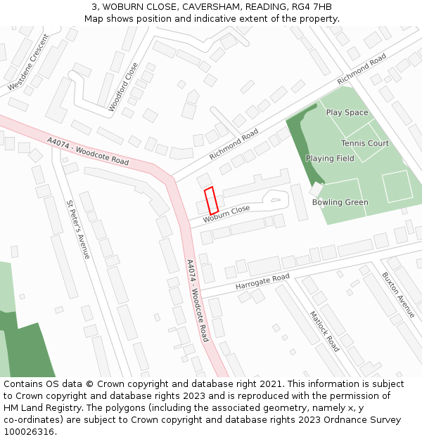 3, WOBURN CLOSE, CAVERSHAM, READING, RG4 7HB: Location map and indicative extent of plot