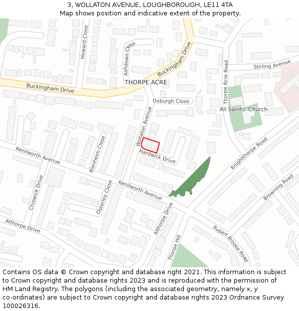 3, WOLLATON AVENUE, LOUGHBOROUGH, LE11 4TA: Location map and indicative extent of plot