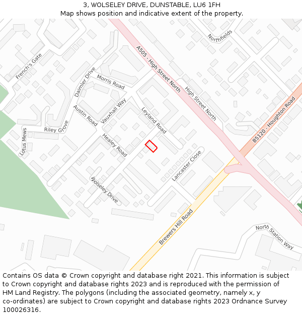 3, WOLSELEY DRIVE, DUNSTABLE, LU6 1FH: Location map and indicative extent of plot