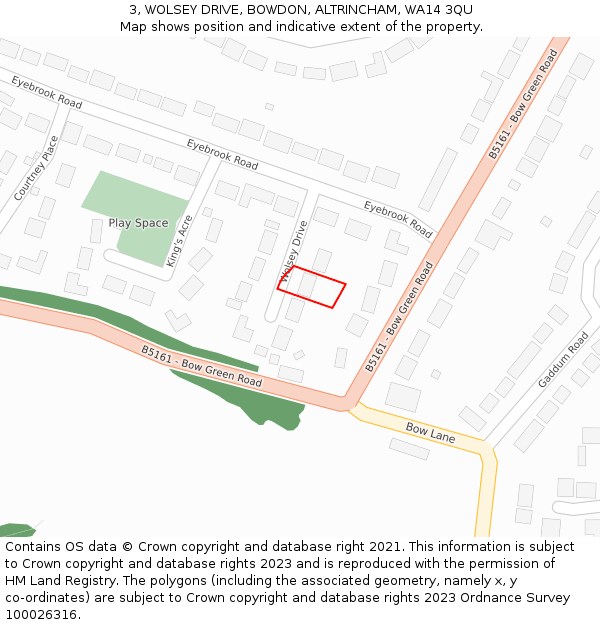 3, WOLSEY DRIVE, BOWDON, ALTRINCHAM, WA14 3QU: Location map and indicative extent of plot