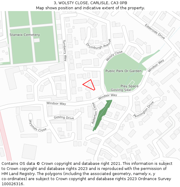 3, WOLSTY CLOSE, CARLISLE, CA3 0PB: Location map and indicative extent of plot