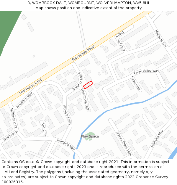 3, WOMBROOK DALE, WOMBOURNE, WOLVERHAMPTON, WV5 8HL: Location map and indicative extent of plot