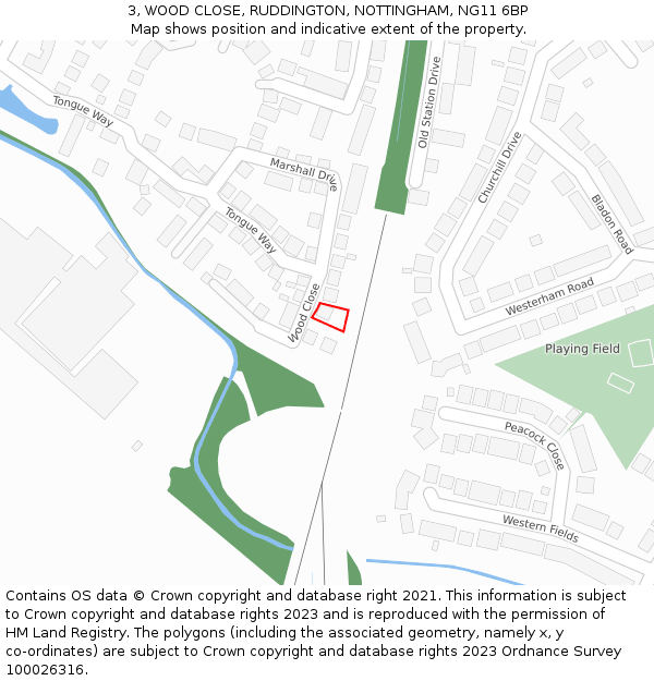 3, WOOD CLOSE, RUDDINGTON, NOTTINGHAM, NG11 6BP: Location map and indicative extent of plot