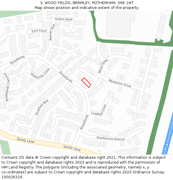 3, WOOD FIELDS, BRAMLEY, ROTHERHAM, S66 1WT: Location map and indicative extent of plot