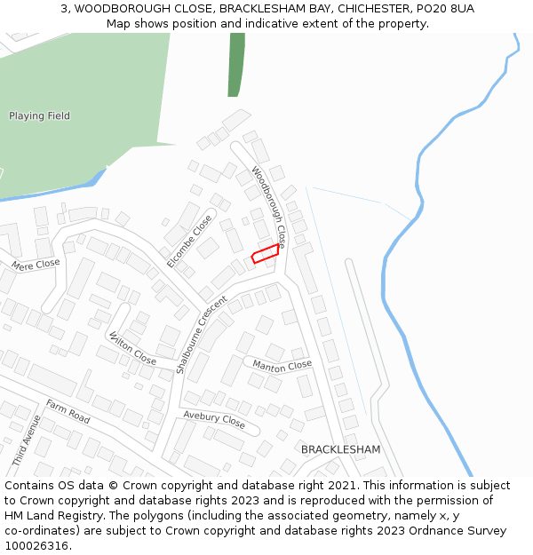 3, WOODBOROUGH CLOSE, BRACKLESHAM BAY, CHICHESTER, PO20 8UA: Location map and indicative extent of plot